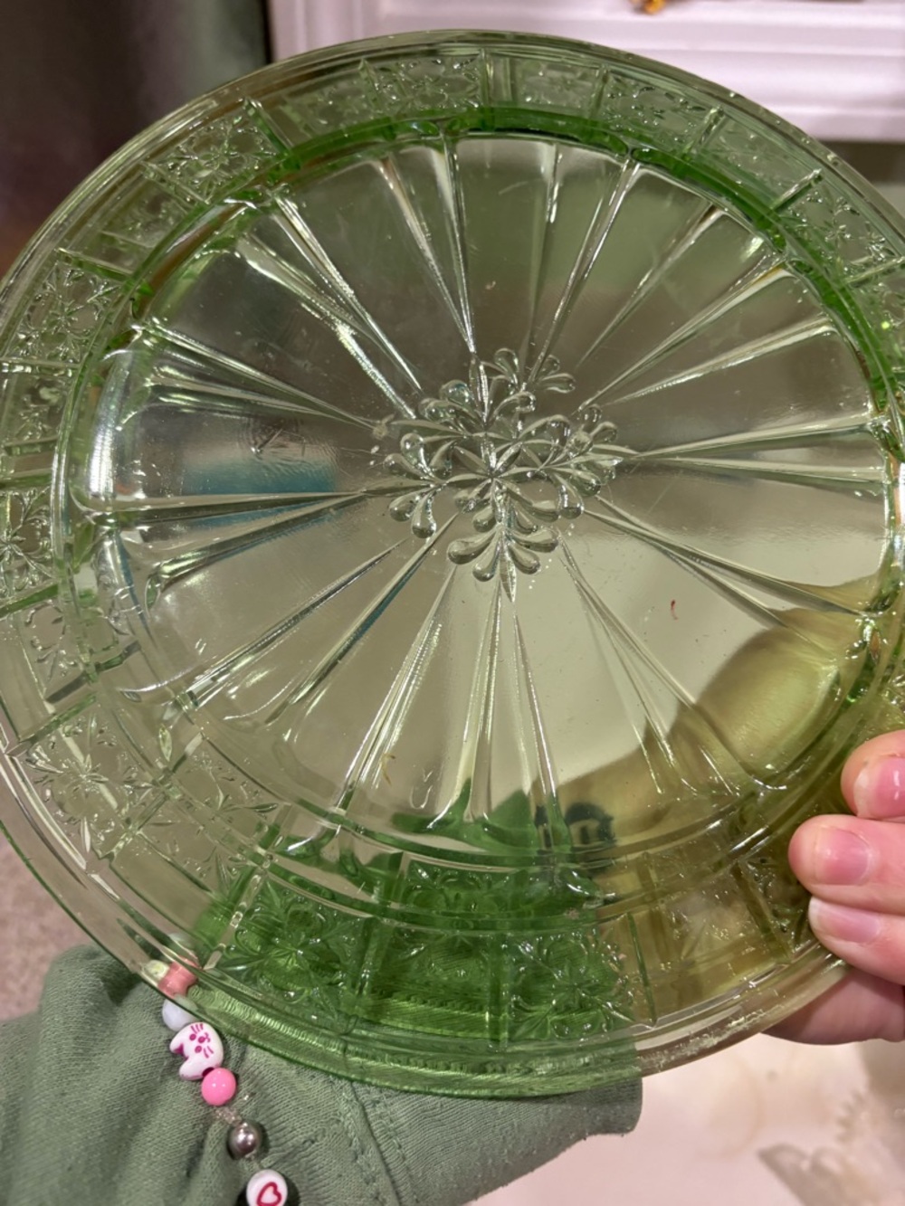 Uranium Vintage Green Pressed Glass Serving Plate qty 2 - Picture 2 of 5